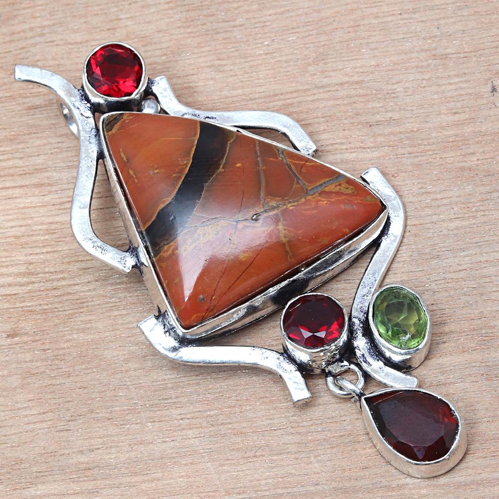 Pendant Designer Jasper GarnetGemstone Valentine'Day Silver Jewelry 2.25"