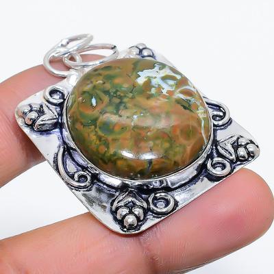 Подвеска из серебра 925 пробы Rainforest Jasper ручной работы 2,01 дюйма J5G71