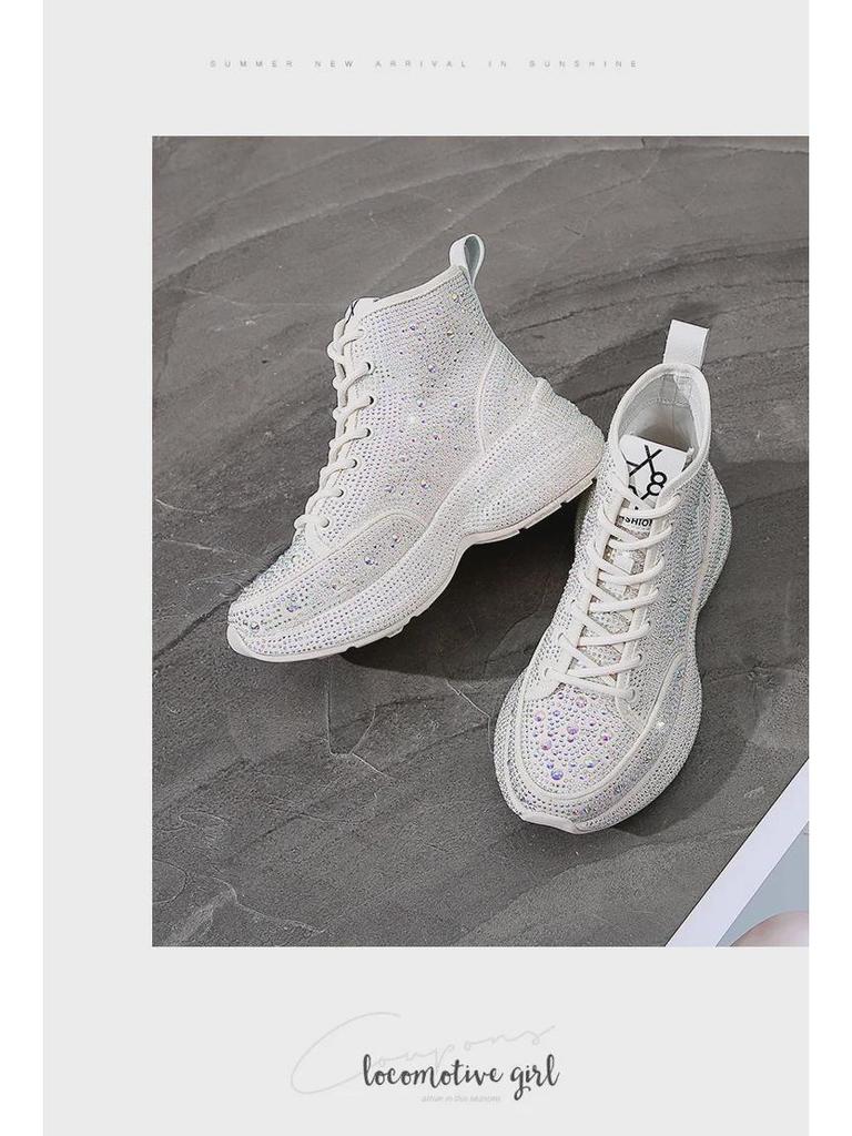 2023 Four Seasons Rhinestone Повседневные туфли с высоким берцем и круглым носком