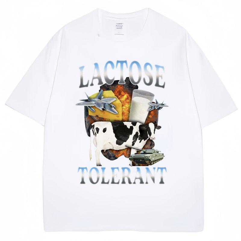 Lactose Tolerant Funny Milk Print T Shirt Men Women Retro Fashion Short Sleeve Cotton Summer Casual Humor T Shirts Gifts