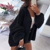Women Cardigan Sweater Lantern Long Sleeve Solid Color Oversized Knitted Cardigan Open Front Lightweight Sweater Outwear