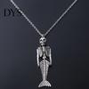 Mysterious Oceanic Gothic Pendant Skull Mermaid Skeleton Necklace, Dark Fantasy Jewelry Edgy Style Accessories for Women, Creative Spooky Accessory,