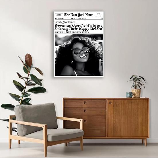 Jatinoo Framed Wall Art 11.5x15 inch, Aesthetic Posters for Wall Bedroom Decor - Fashion Vogue Newspaper Print, Black and White Framed Canvas Art for