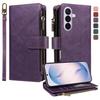 Imitation Calf Vegan Leather 9 Card Slots Zipper Phone Case with Wrist Strap