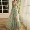 European & American Women's Sleeveless Tulle Wedding Dress with Slit