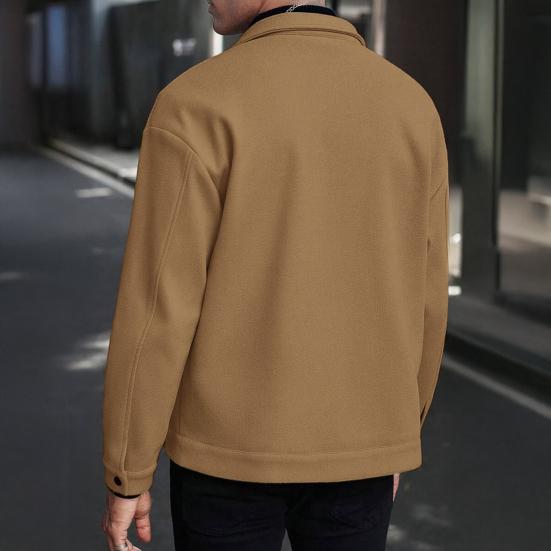 Мужская куртка шерстяная с лацканами, длинным рукавом, однотонное пальто с накладными карманами, однотонное осенне-зимнее деловое пальто