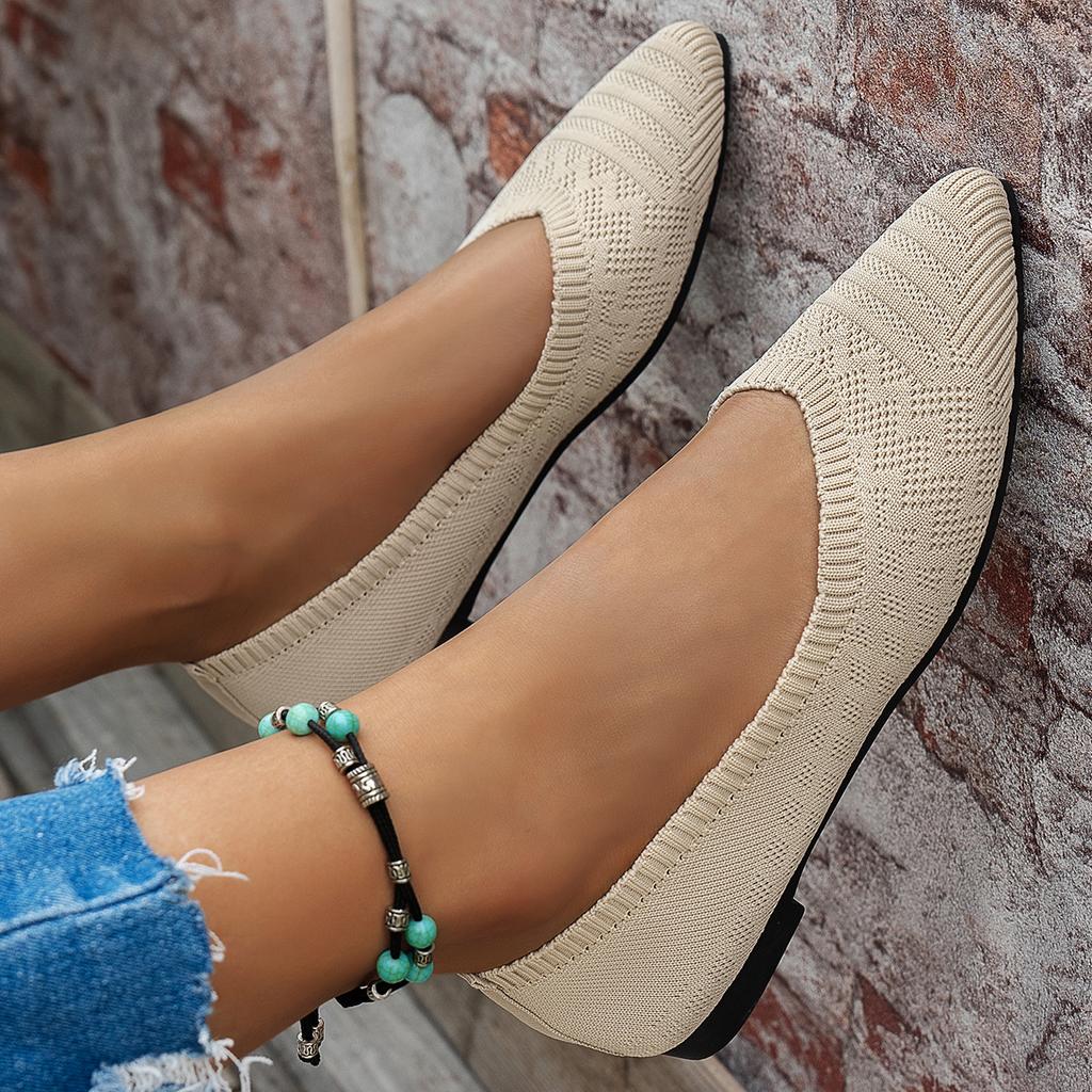 Fashion New Women Flats Pointed Toe Shoes Office Boat Solid Color Knitted Slip On Loafers Casual Ballet Sneakers Women Zapatos De Mujer
