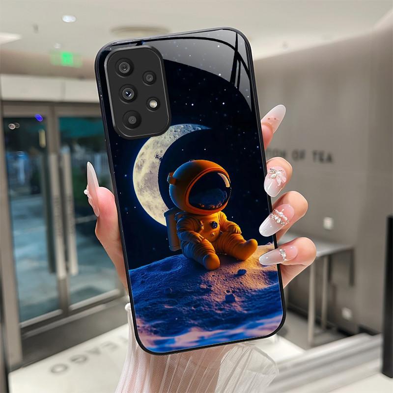 Cute Cartoon Cats Flower Case For Samsung Galaxy A52 A52S A72 4G 5G Tempered Glass Phone Case Protective Back Cover Hard Shell