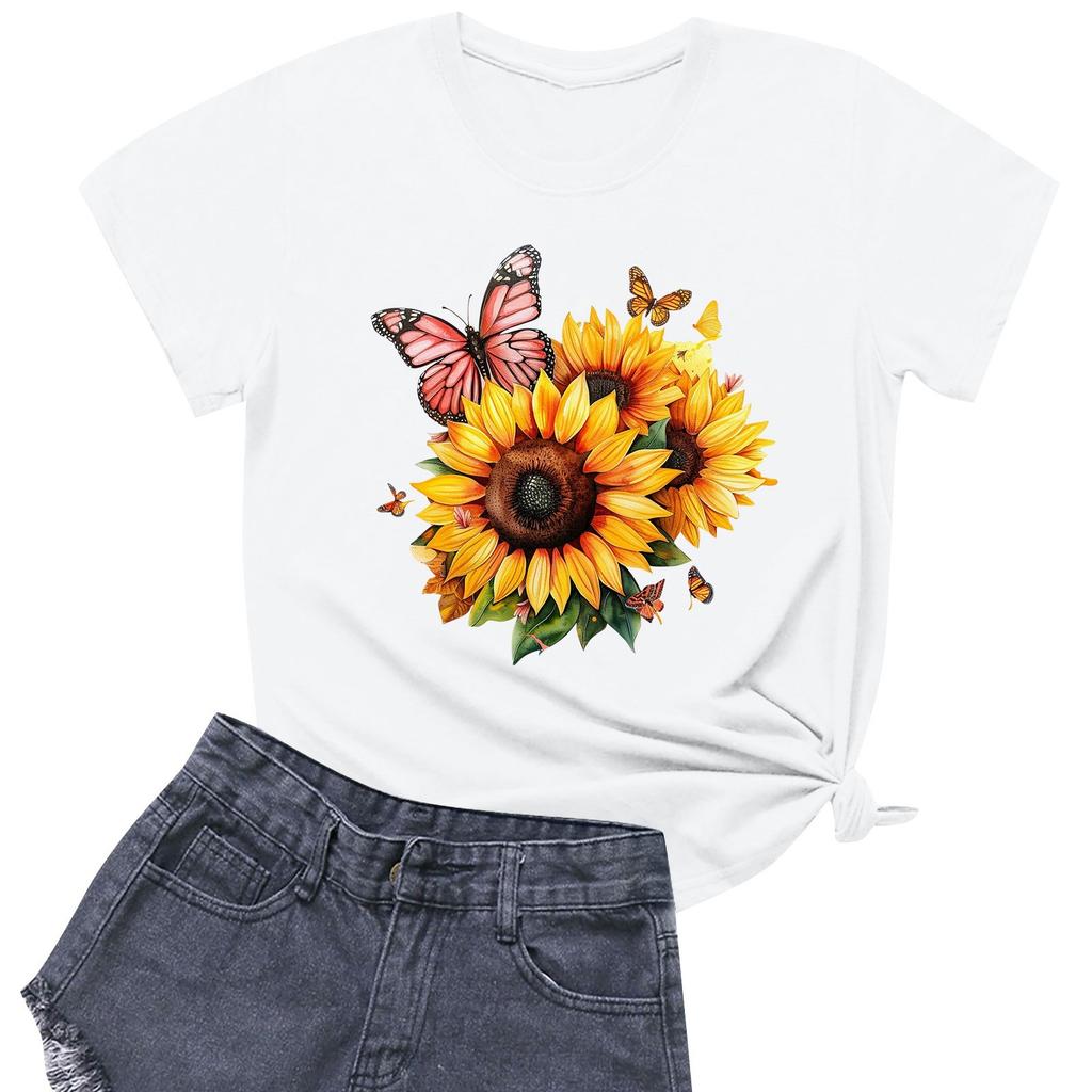 Женская модная повседневная футболка с круглым вырезом и короткими рукавами