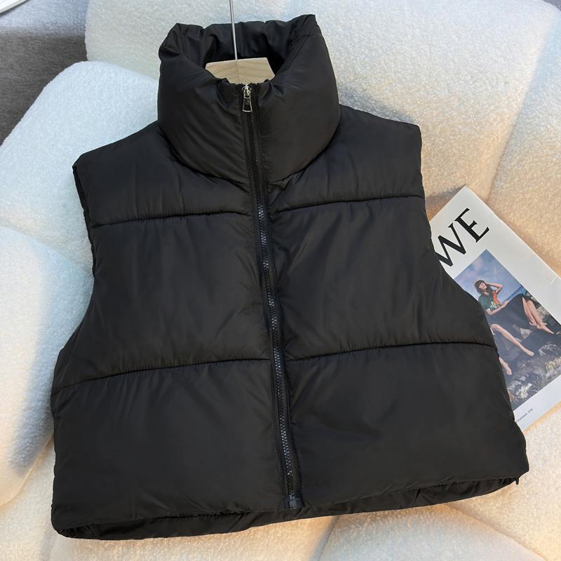 Модный зимний короткий теплый жилет женский верхняя одежда без рукавов парка повседневный толстый женский жакет