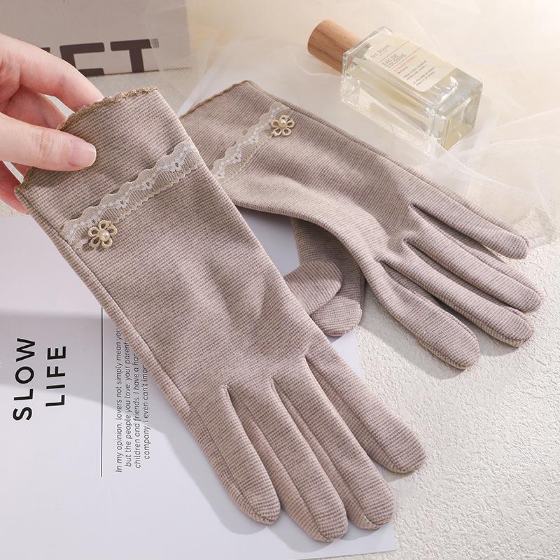 Теплые женские перчатки с узором «тысяча птиц», элегантные, для улицы, для верховой езды, холодо- и ветрозащитные, однослойные кружевные перчатки для весны и осени