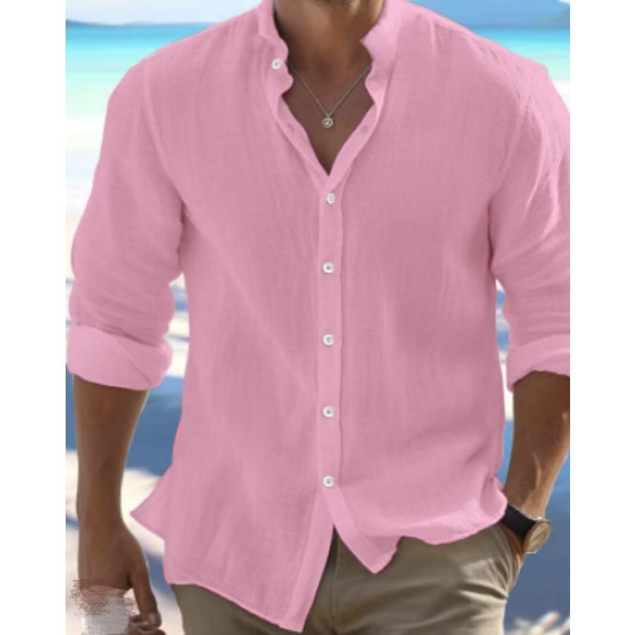 Мужская хлопковая рубашка с витыми пуговицами, рубашки с длинными рукавами, однотонный классический мужской топ, весна/лето, повседневная повседневная одежда