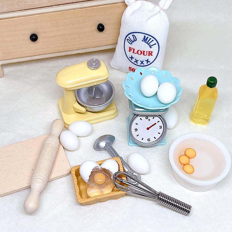 1Set 1:12 Dollhouse Miniature Flour Egg Beater Rolling Pin Cut Board Oil Bottle Baking Tool Model Kitchen Decor Toy