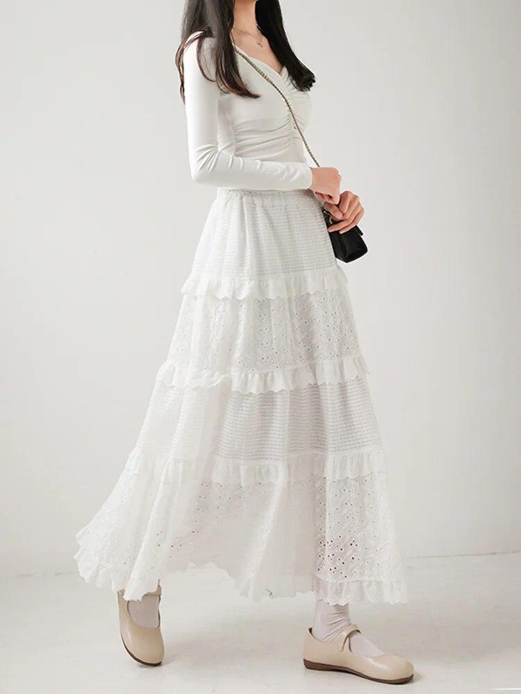 Women’s Multilayer Ruffles Tulle Skirt Pleated High Waist Fluffy Maxi Skirt Fairy Cake Dress Long Tutu Party Skirt