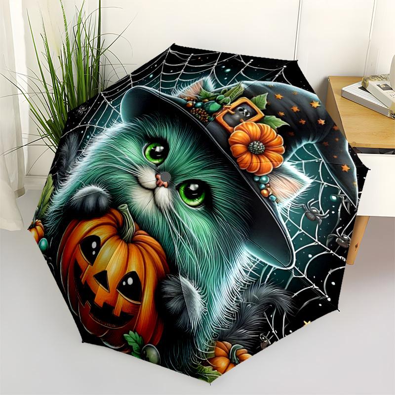 1pc Halloween Cat Automatic Open/Close Umbrella - Portable Collapsible Umbrella with 8-Rib Stability, Fashion Lovers yy251017127