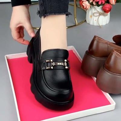 Женские лоферы на платформе в британском стиле, новинка сезона весна-осень 2025 года, универсальные туфли из маленькой кожи на мягкой подошве, на один педаль