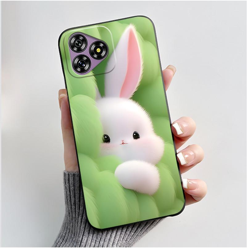 Для Oukitel C53 Чехол Роскошный Милый Кролик с Сердечками Смешной Черный Мягкий Силиконовый ТПУ Защитный Чехол для Телефона Для OukitelC53 C 53 Задняя Крышка