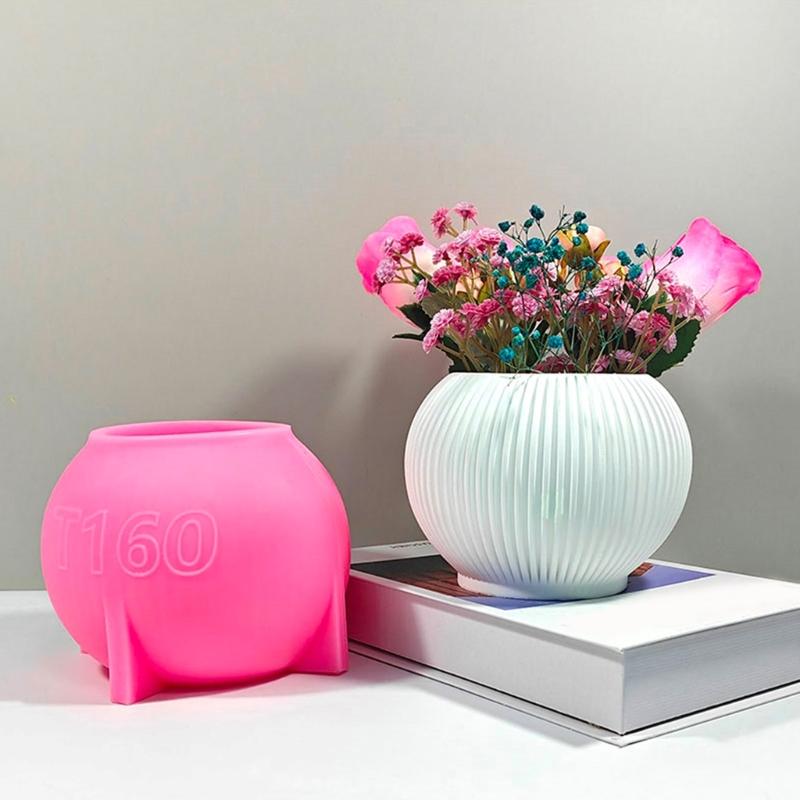 Silicone Stripe Vase Mould for Creative Crafters and Jewelry Enthusiasts Flower Pot Home Decoration Accessory Mould