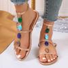 Fashion Summer Ladies Striped Thin Heel Sandals with Colorful Embellishing Open Toe Buckle Roman Shoes Plus Size