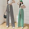 Women's High-Waisted Checkerboard Wide-Leg Pants - Black & White Plaid Leopard, Casual Loose Fit for Spring & Autumn