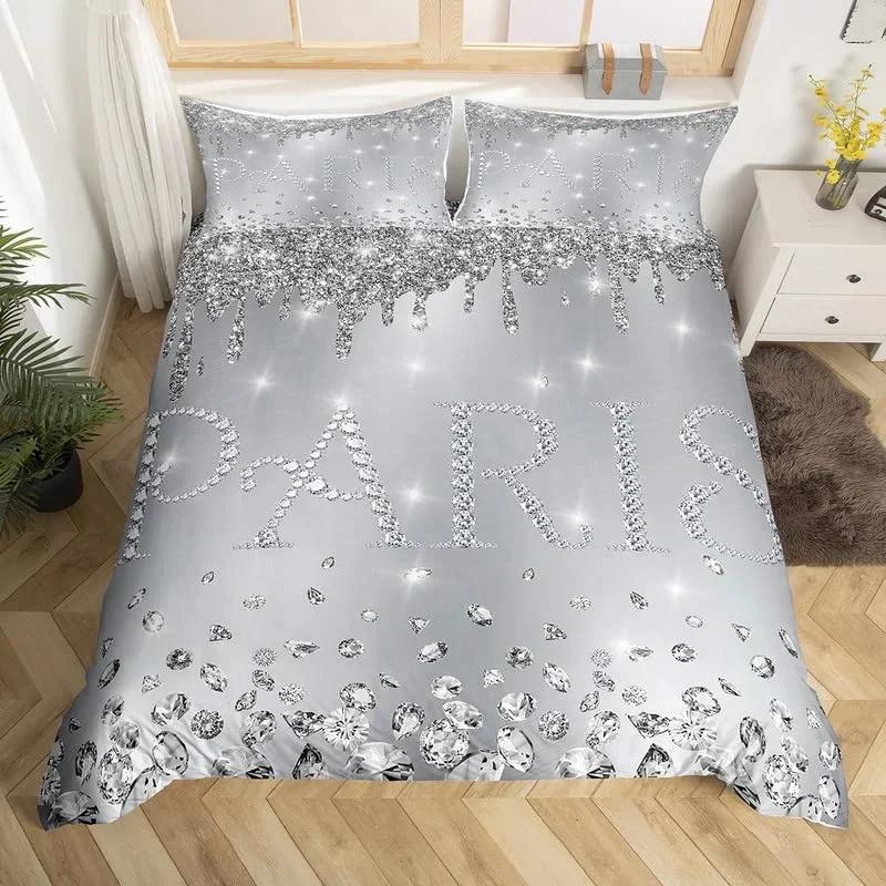 Комплект постельного белья с Эйфелевой башней Односпальный Полуторный King Для Детей Девочки Подростка Комнаты Парижский Комплект Постельного Белья Микрофибра Градиентный Алмазный Пододеяльник