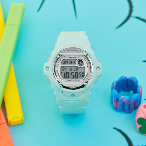 Casio Женские часы Baby G 039 Светло-мятные BG169R-3 46мм Полимер