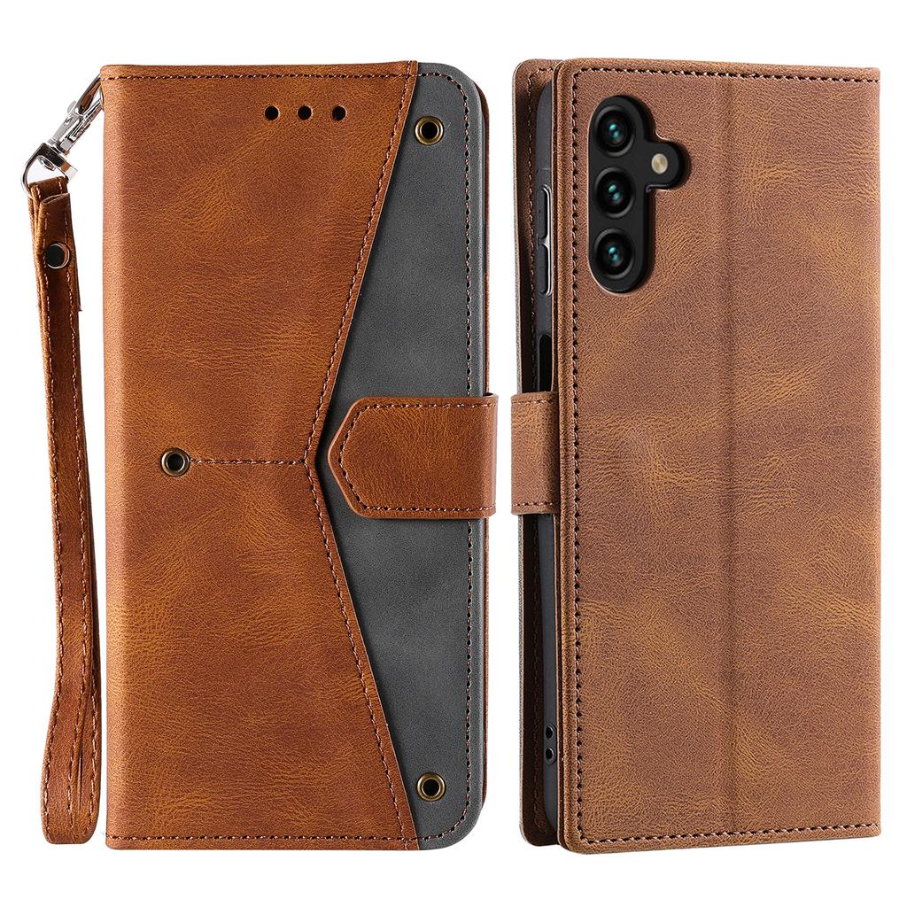 For Samsung Galaxy S25 FE Leather Case Splicing Stitching Wallet Phone Cover with Wrist Strap
