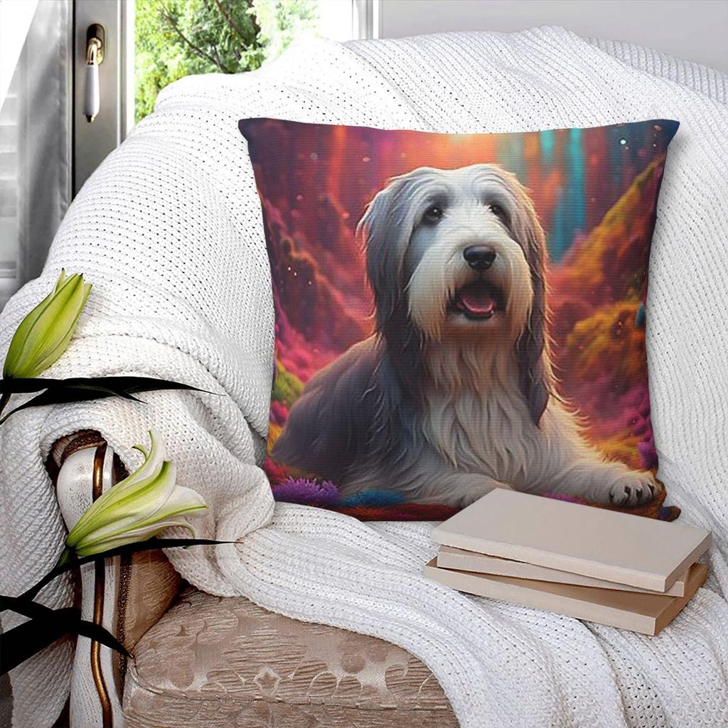 Bearded Collie Dog In Colorful Nature Square Pillowcase Pillow Cover Cushion Zip Decorative Comfort Throw Pillow for Home Sofa