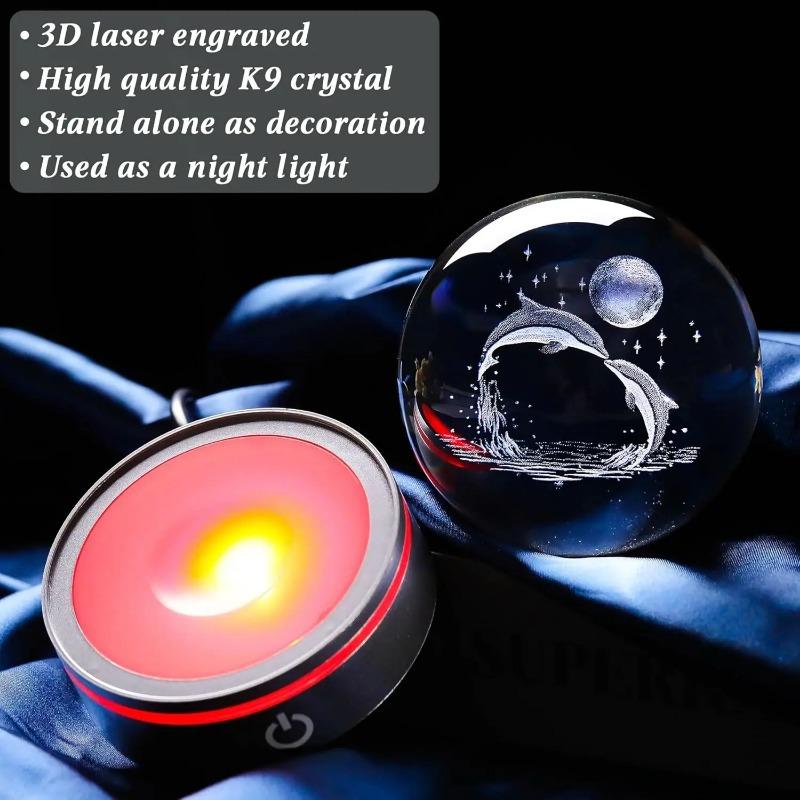 3D Хрустальный шар Дельфин Подарки для женщин Пар Статуэтка Лампа Стеклянные Животные Фигурки Домашний Декор