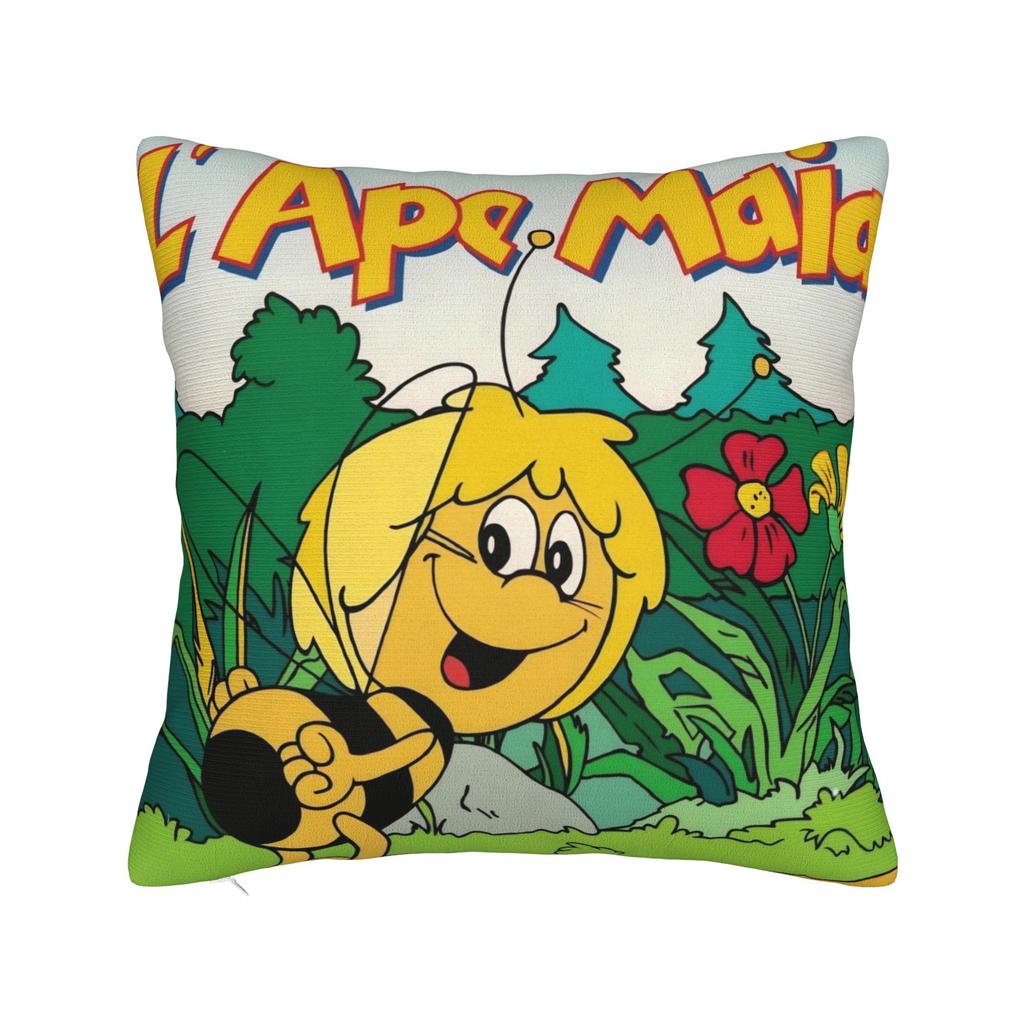 Maya The Bee With Flowers Cartoon Pillowcase Merch Soft Cushion Cover Gift Throw Pillow Case Cover Home Multi Size