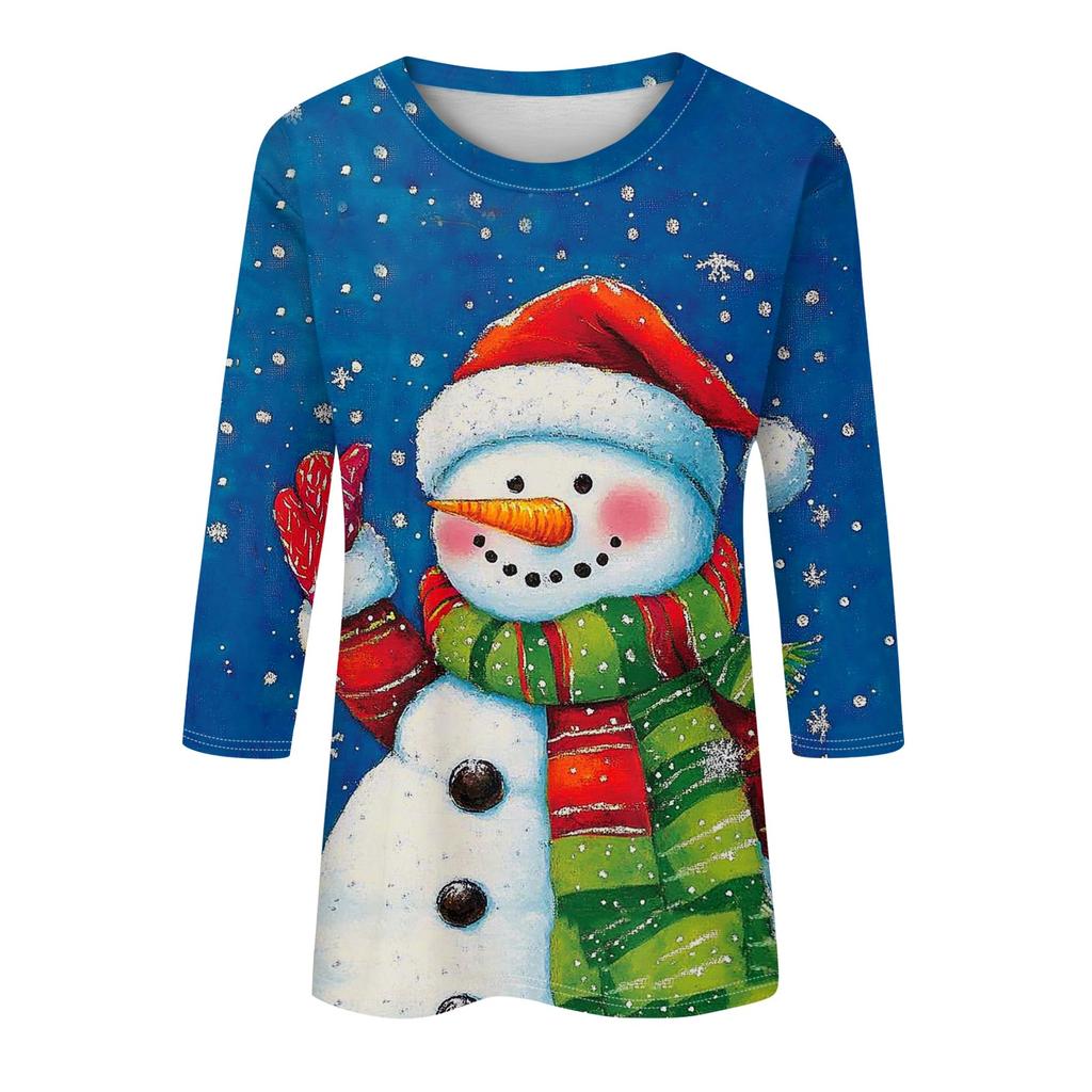 Женская модная повседневная свободная футболка с круглым вырезом и рукавами 3/4 с принтом, женский топ