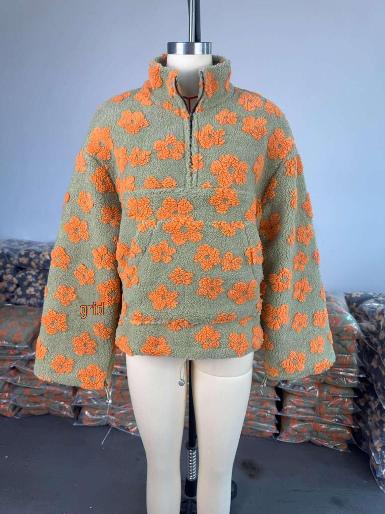 Spring 2025 Women's Lambswool Print Loose Zip-Up Sweatshirt