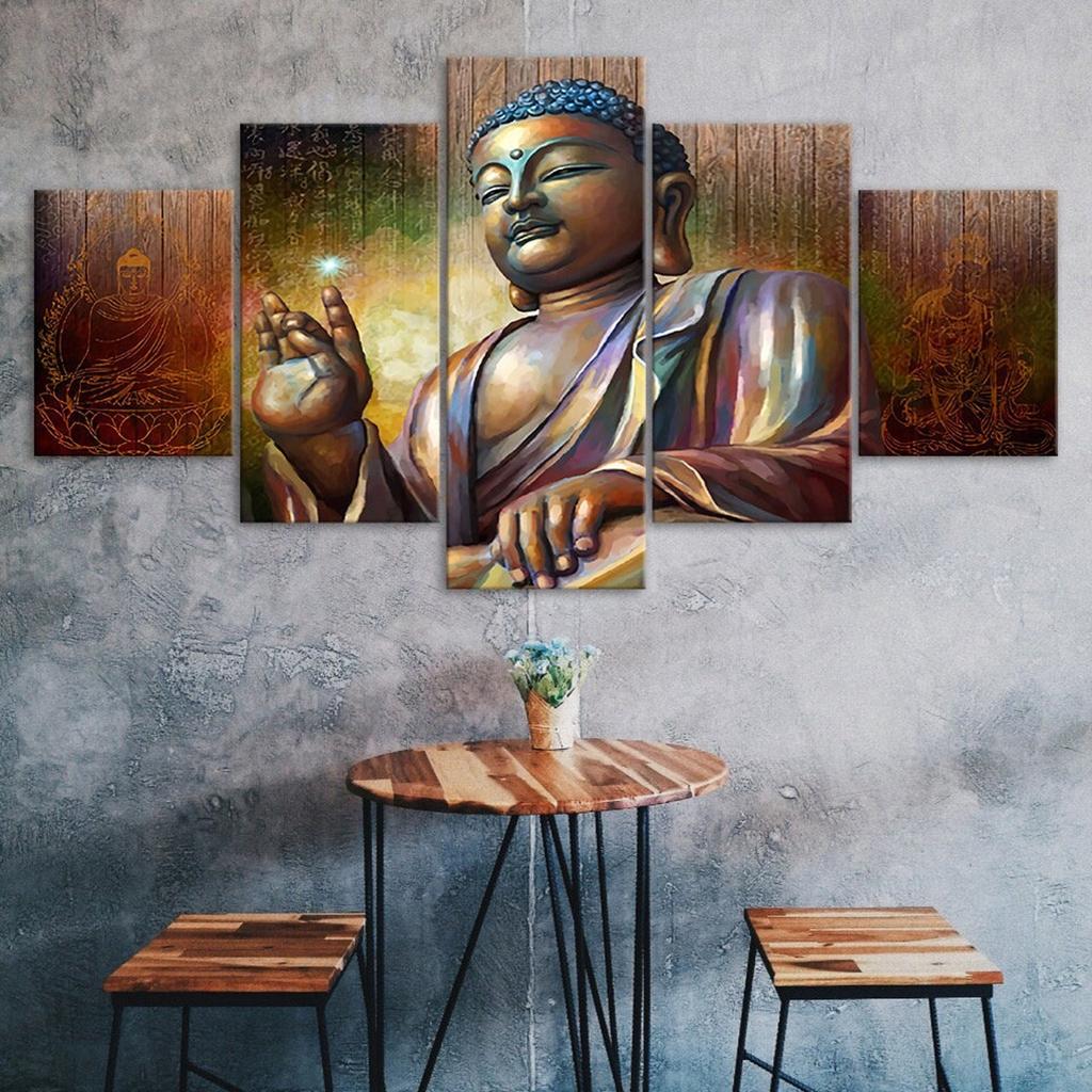 Buddha Mindfulness Meditation 5 Piece Five Panel Wall Canvas Print Modern Art Poster Picture Home Decor Gift For Him Her