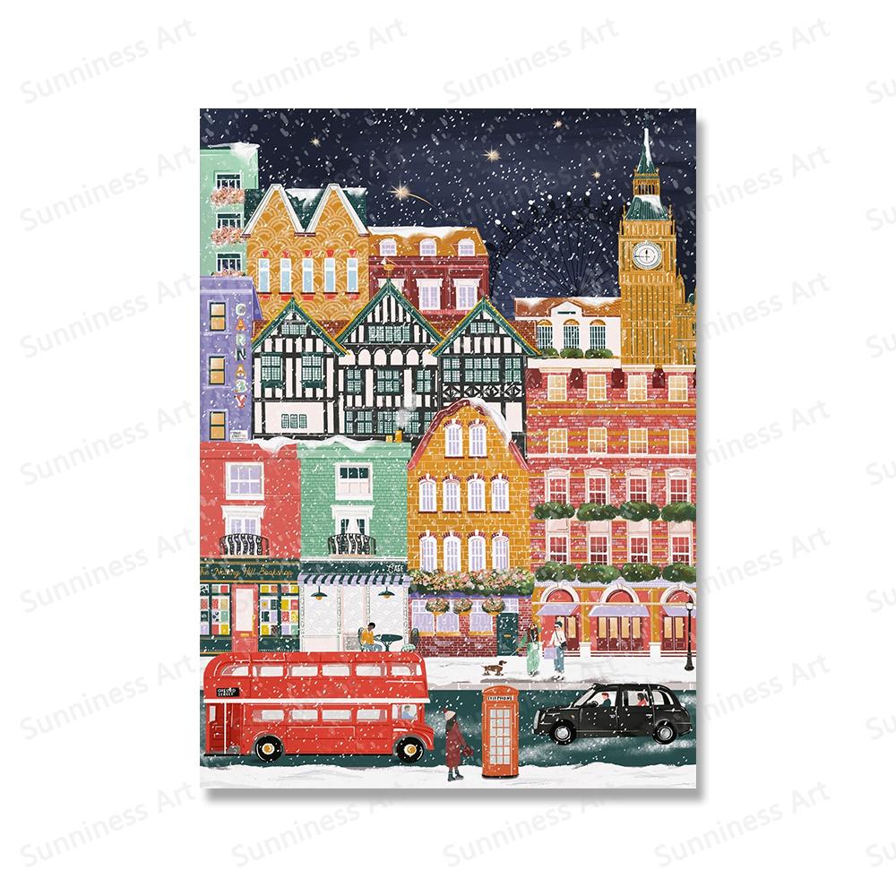 Рождественский подарок, путешествие, Лондон, Париж, Прага, настенная живопись на холсте, праздничные постеры для коттеджа и принты для гостиной, домашний декор