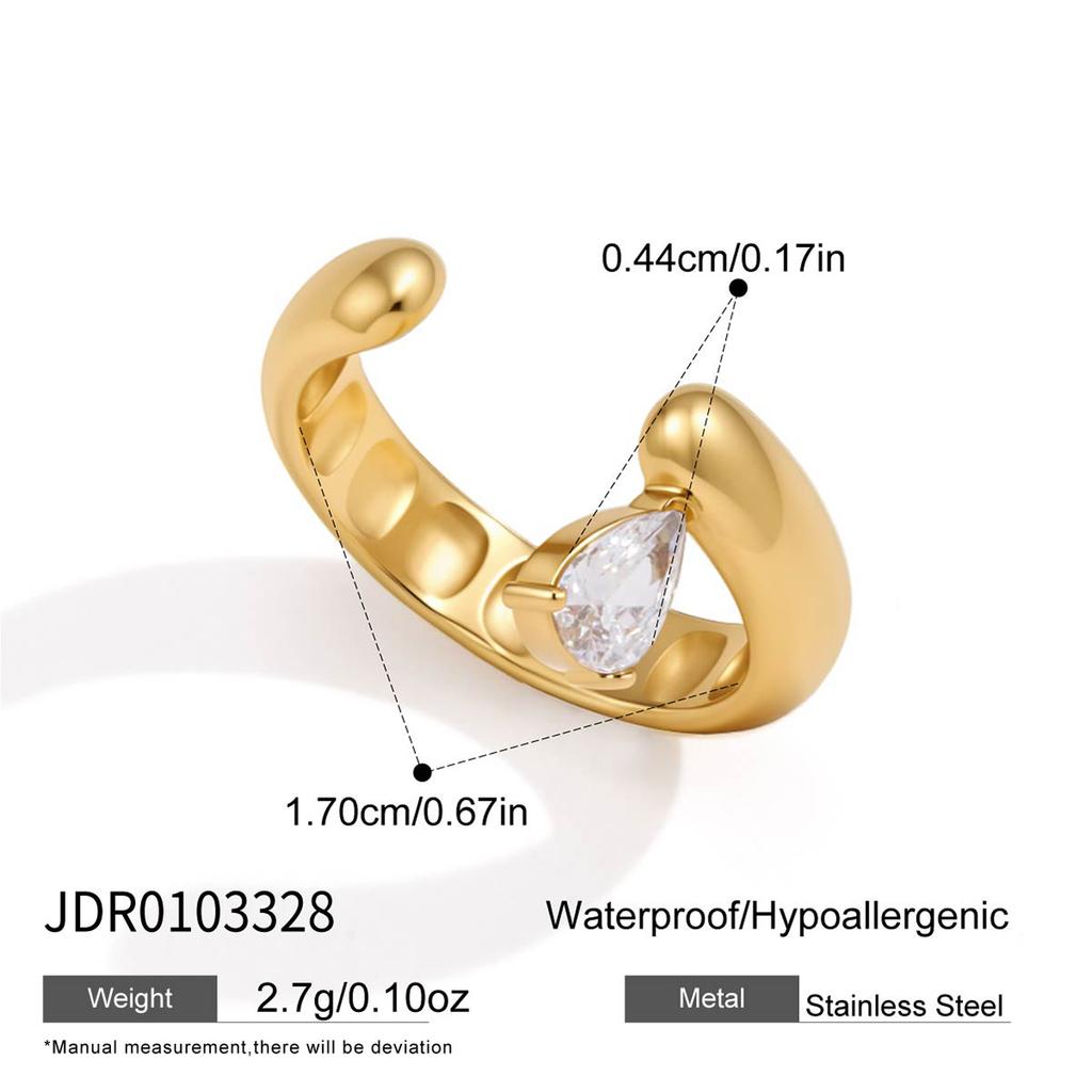 Youthway Модные Открытые Кольца из Нержавеющей Стали с Покрытием PVD 18K Золотом и Фианитами для Женщин Новое Массивное Водонепроницаемое Кольцо Ювелирные Изделия Подарки