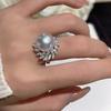 Artificial Natural Shell Beads Light Luxury Small Diamond-set Flower Opening Ring Female Fashion Index Finger Jewelry