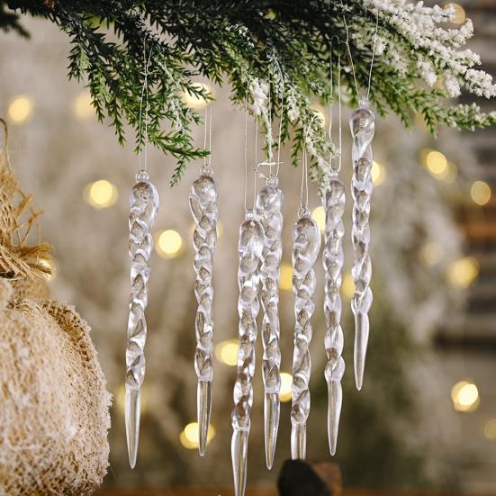 12 Pcs Acrylic Icicles Christmas Ornaments Clear Crystal Icicle Christmas Tree Hanging Decorations for Xmas New Year Holiday Wedding Winter Party