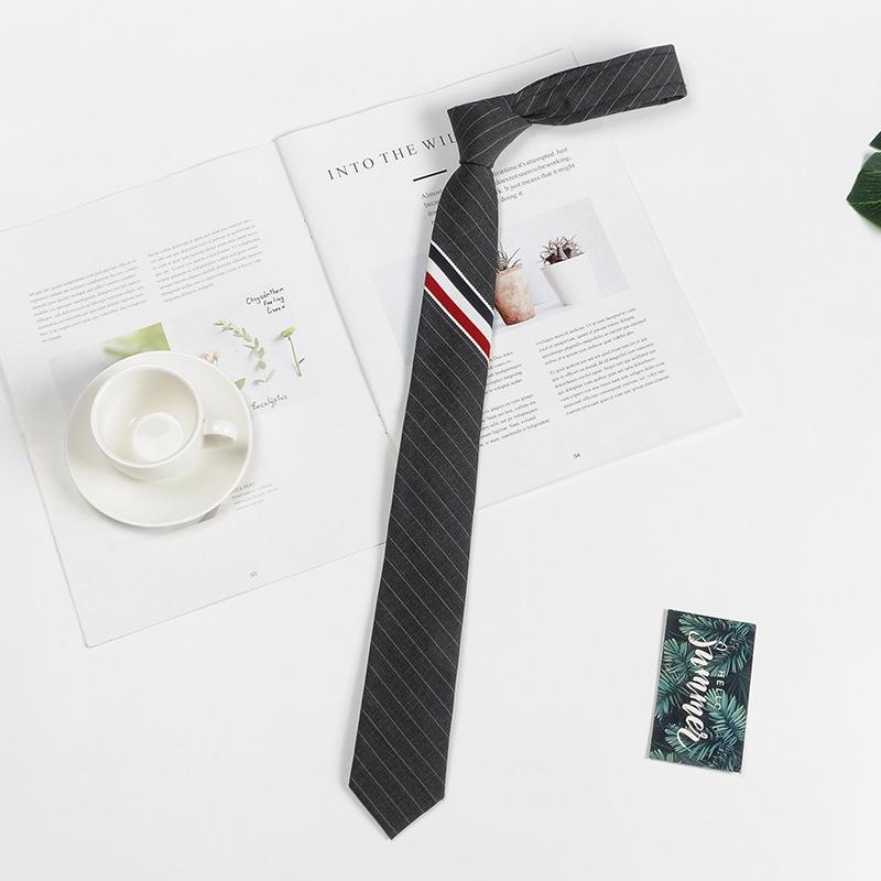 Корейский галстук из серой шерсти в трехцветную полоску шириной 5 см - мужской, деловой, черный, узкий