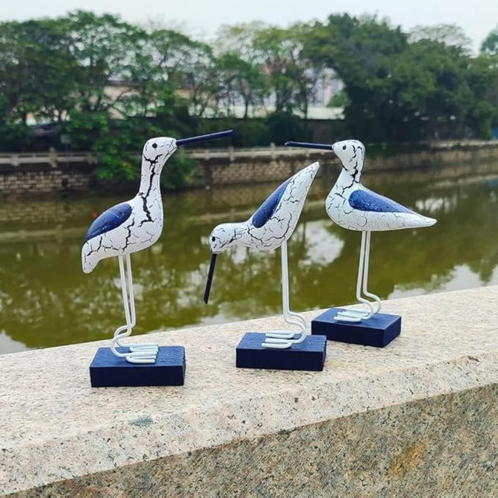 Coastal Ocean Seagull Wooden Figurine Nautical Decorations Ornaments,3PCS