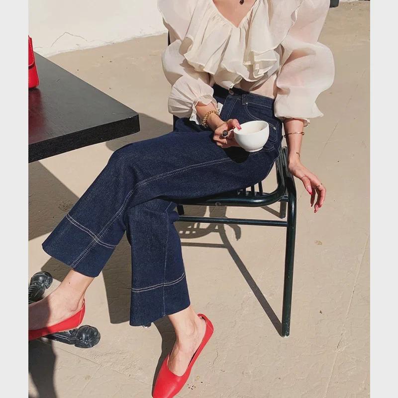 High Waist Wide-Leg Denim Pants - Summer Style, Slim Fit, Non-Fading, Petite Length