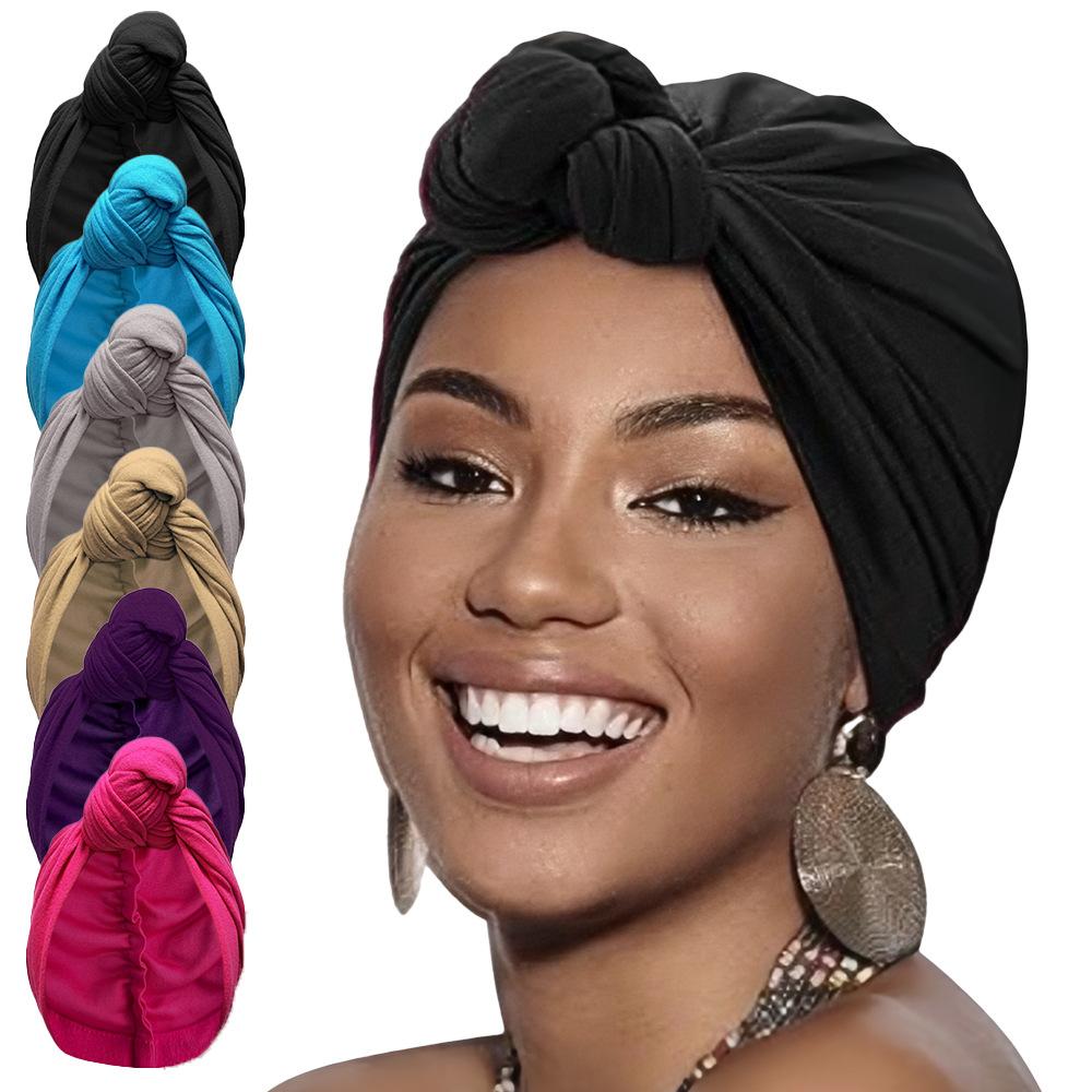 High Stretch Knot Headscarf Stylish Versatile Solid Color Fleece Twist Hat
