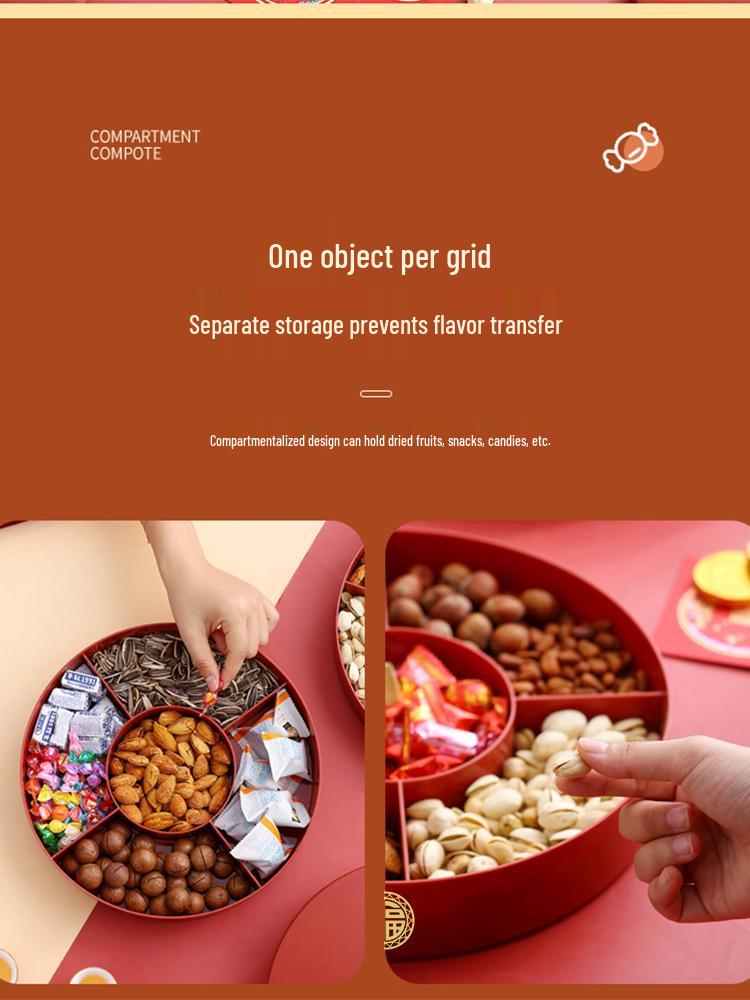 Тарелка для закусок в китайском стиле к Новому году 2025: Многоярусная подставка для фруктов, конфет и орехов для журнального столика и гостиной.