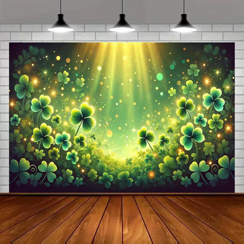 2D Holiday Background Cloth Sparkling Shamrock Banner for St. Patrick's Decor