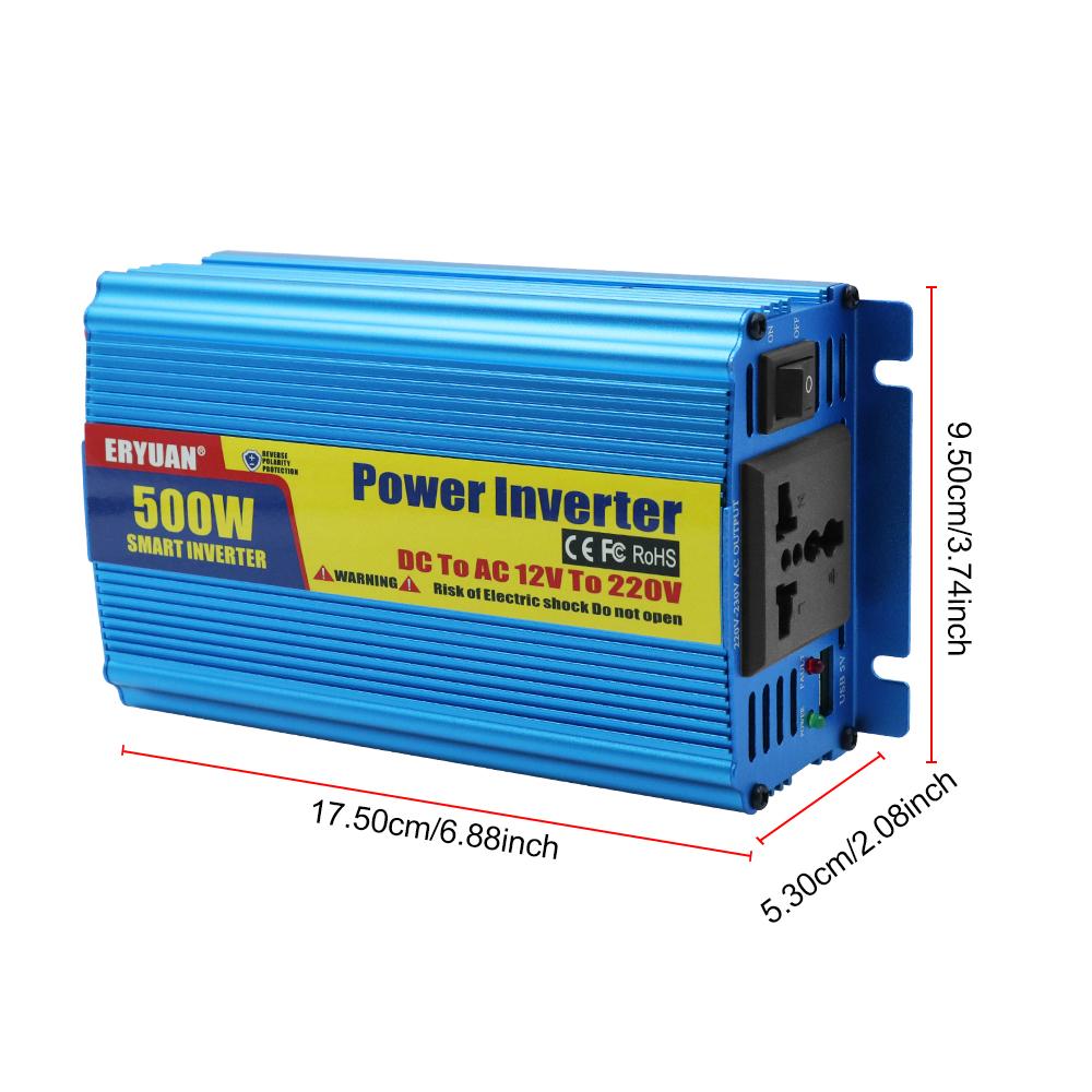 Автомобильный инвертор мощности 500 Вт Автомобильный источник питания Инвертор Преобразование USB Зажим для аккумулятора DC 12 В в AC 220 В Преобразователь аккумулятора Интерфейс прикуривателя