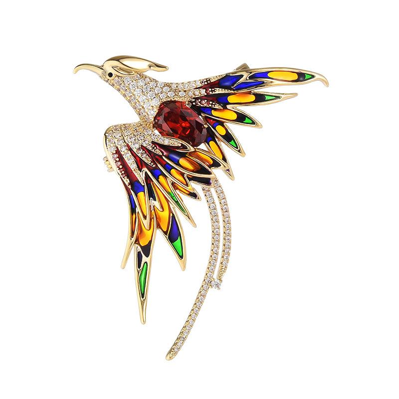 Chinese Style Enamel Color Phoenix Brooch Luxury High-End Animal Brooch Pin Coat Accessories