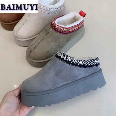 Модные зимние сапоги на платформе, женские меховые тапочки, замшевые хлопковые туфли, женская зимняя обувь 2025 года, теплые плюшевые ботильоны, повседневные меховые шлепанцы