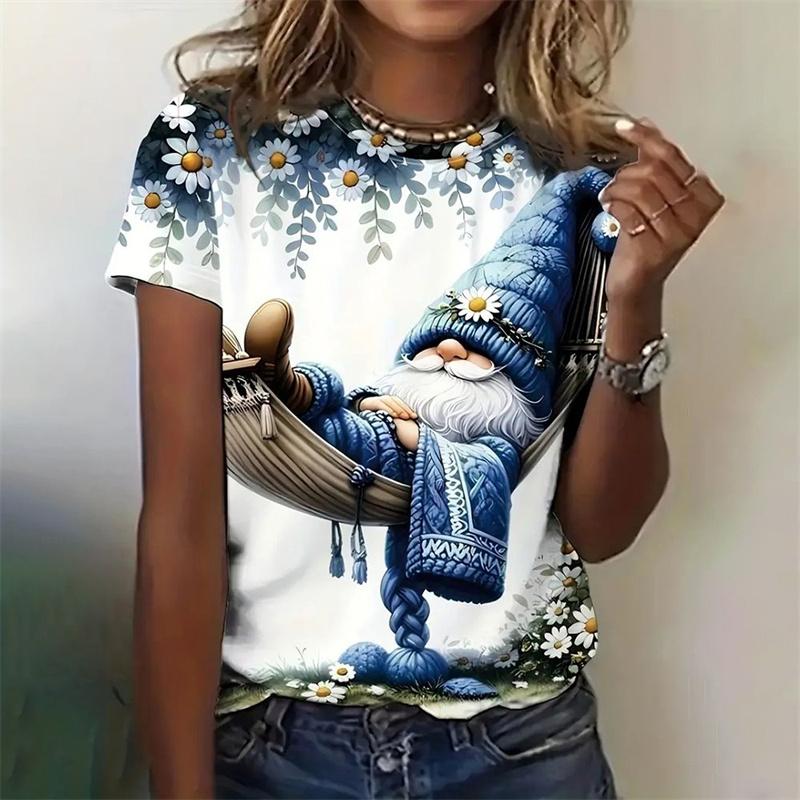 Футболка с рождественским снеговиком с 3D-принтом для женщин, футболки с цветочным принтом и павлином, летние свободные футболки с короткими рукавами и круглым вырезом