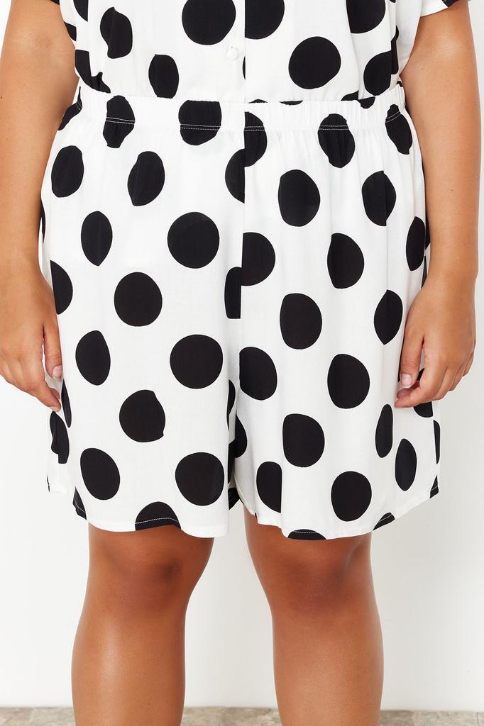 Women's Style Plus Size Pajama Set Pink Shirt Collar Polka Dot Woven Pajama Set