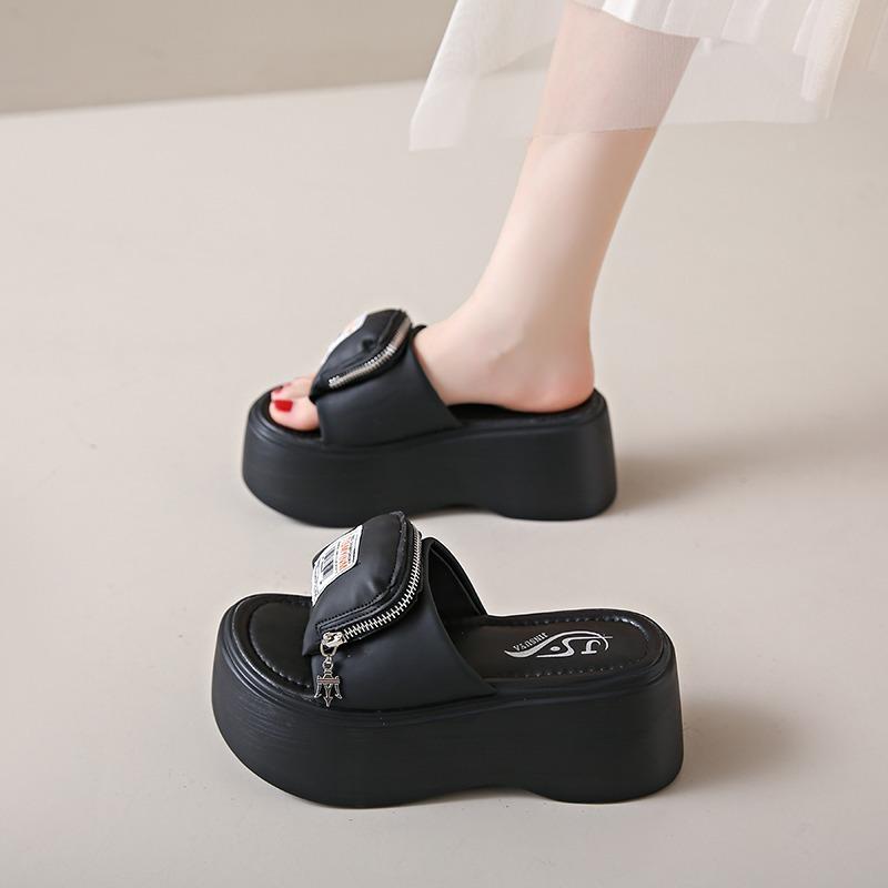 Fashion Fashion Pocket Chunky Platform Sandals Women 2024 Summer 8CM Wedge High Heels Sandals Woman Thick Bottom Slides Beach Slippers