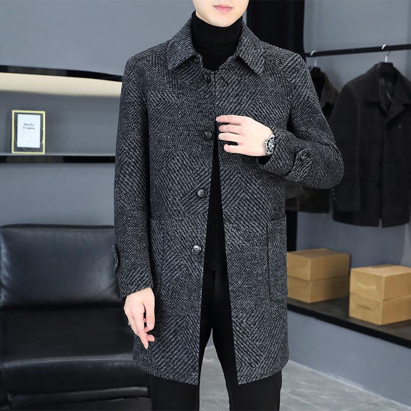 Men's Mid-Length Double-Sided Wool Coat - Thickened, Single-Breasted, Trendy Business Casual Outerwear